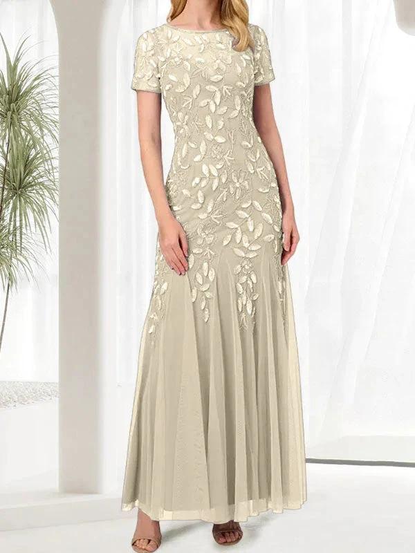 Blue Mermaid Round Neck Long Mother of the Bride Dress With Beadings by Dreamylily