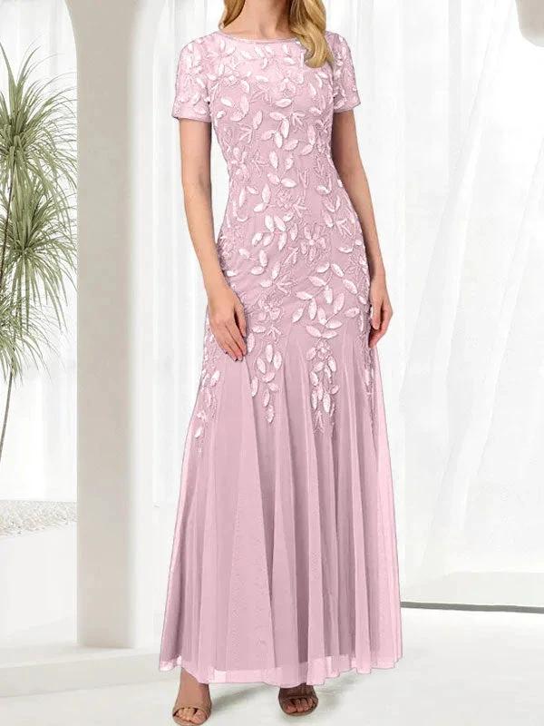 Blue Mermaid Round Neck Long Mother of the Bride Dress With Beadings by Dreamylily
