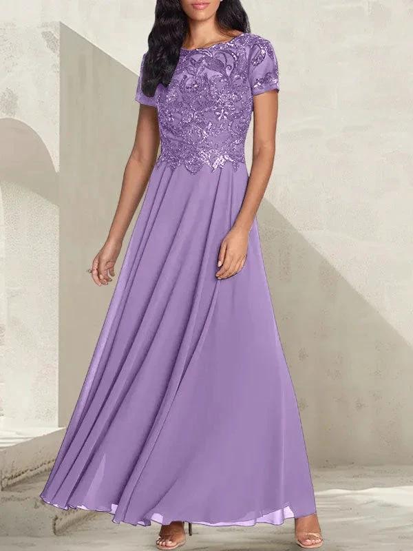 Charcoal Grey A-Line Scoop Long Mother of the Bride Dress With Beadings by Dreamylily