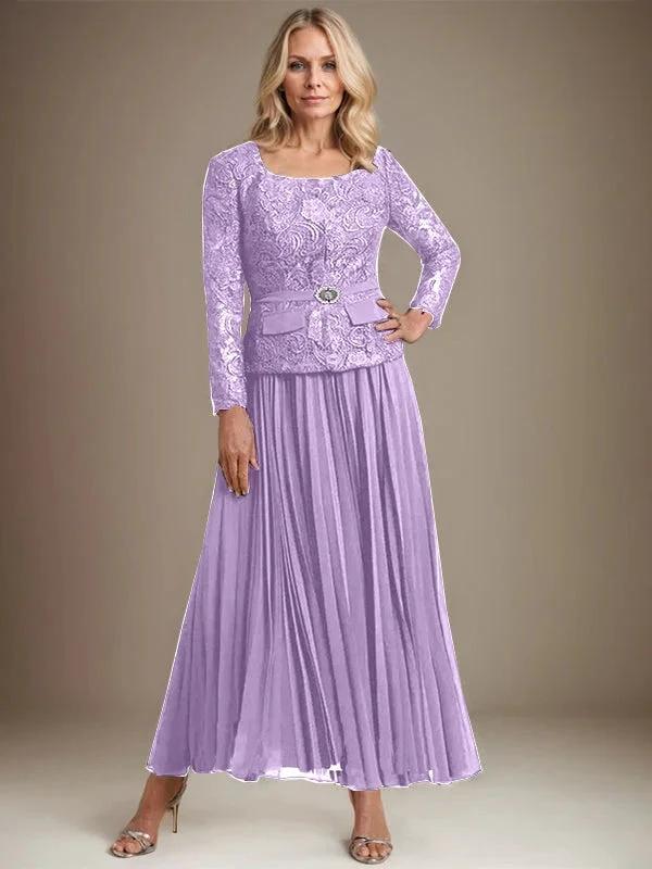 A-line Square Ankle-Length Chiffon Mother of the Bride Dress With Pleated by Dreamylily