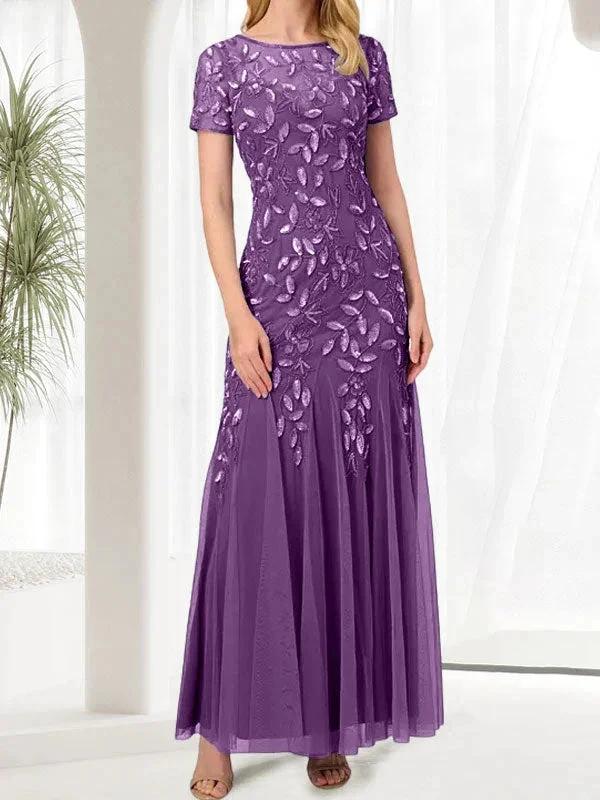 Blue Mermaid Round Neck Long Mother of the Bride Dress With Beadings by Dreamylily
