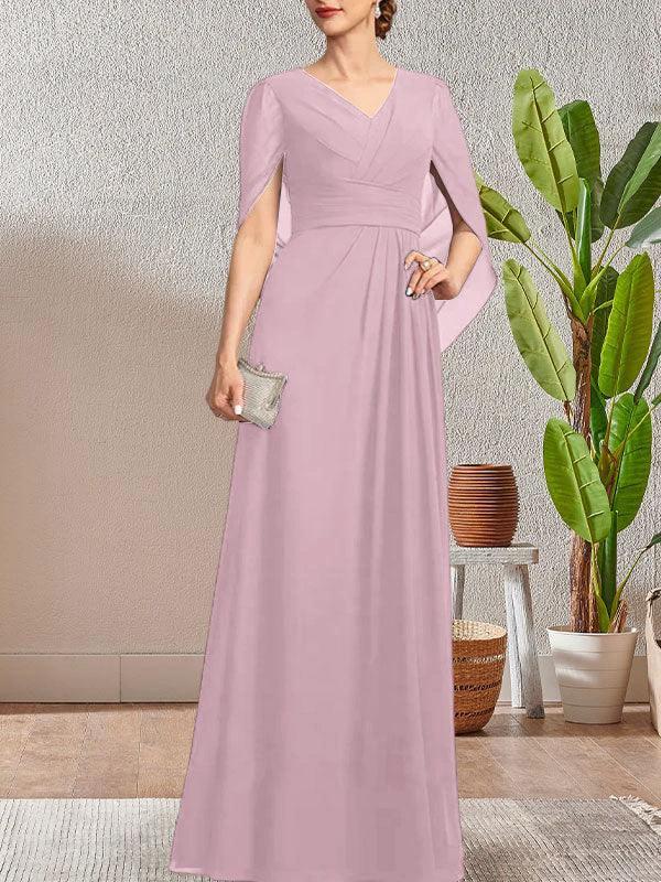 Dark Navy A-Line V-Neck Long Mother of Bride Dress by Dreamylily