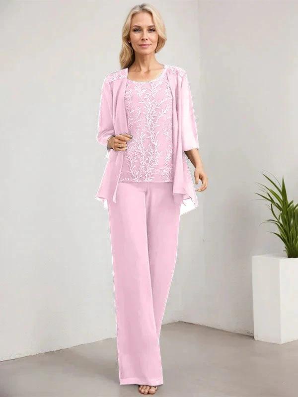 Separates Jumpsuit/Pantsuit Scoop Floor-Length Lace Chiffon Mother of the Bride Dress With Sequins by Dreamylily