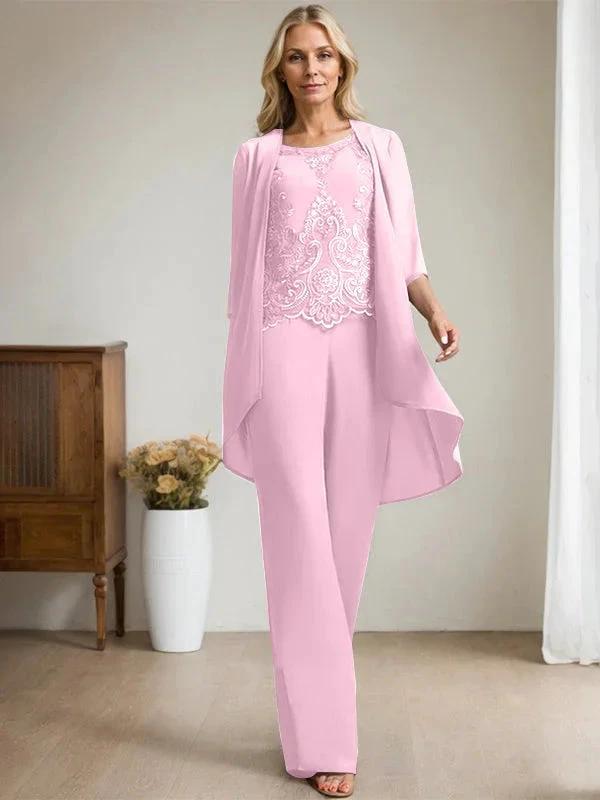 Separates Jumpsuit/Pantsuit Scoop Floor-Length Chiffon Lace Mother of the Bride Dress With Beading Sequins by Dreamylily