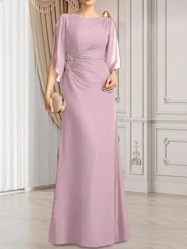 Sheath/Column Scoop Floor-Length Chiffon Mother of the Bride Dress With Pleated Beading by Dreamylily