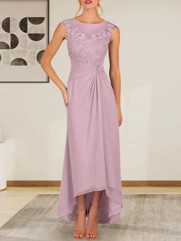Champagne A-Line Scoop Lace Chiffon Dress by Dreamylily
