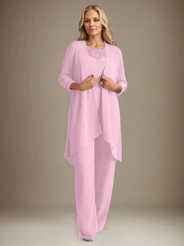 Chiffon Scoop Long Sleeves Mother Of The Bride Pantsuits With Jacket by Dreamylily