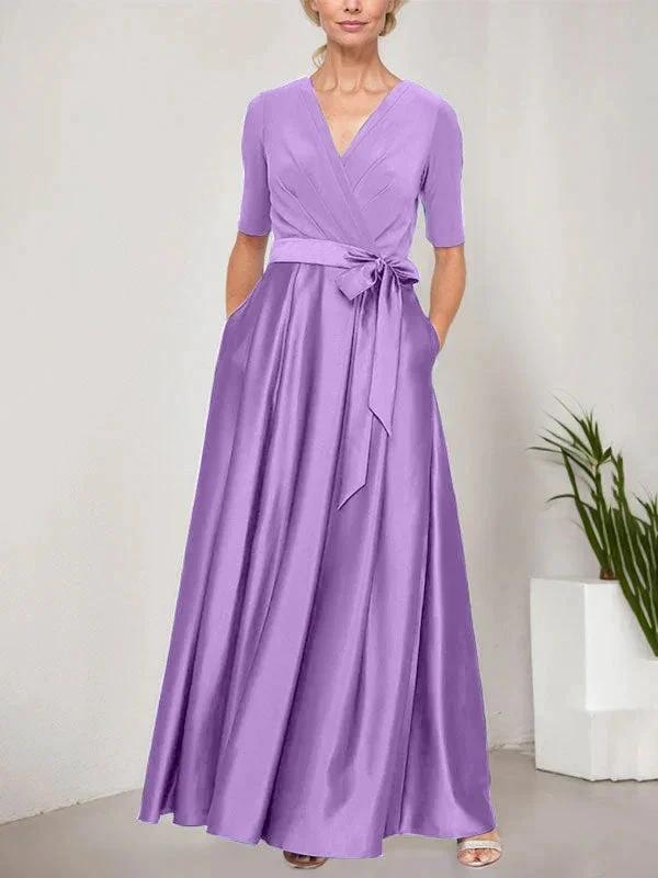 Surplice Neckline Ballgown with Full Satin Skirt &amp; Jersey Bodice by Dreamylily