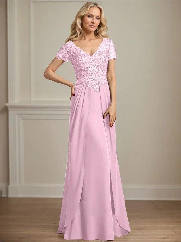 A-line V-Neck Floor-Length Chiffon Lace Mother of the Bride Dress by Dreamylily