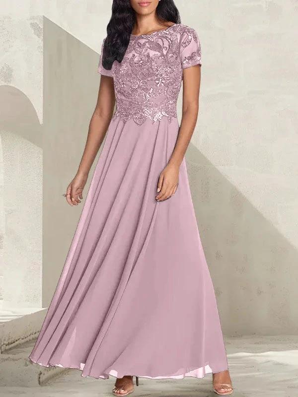 Charcoal Grey A-Line Scoop Long Mother of the Bride Dress With Beadings by Dreamylily