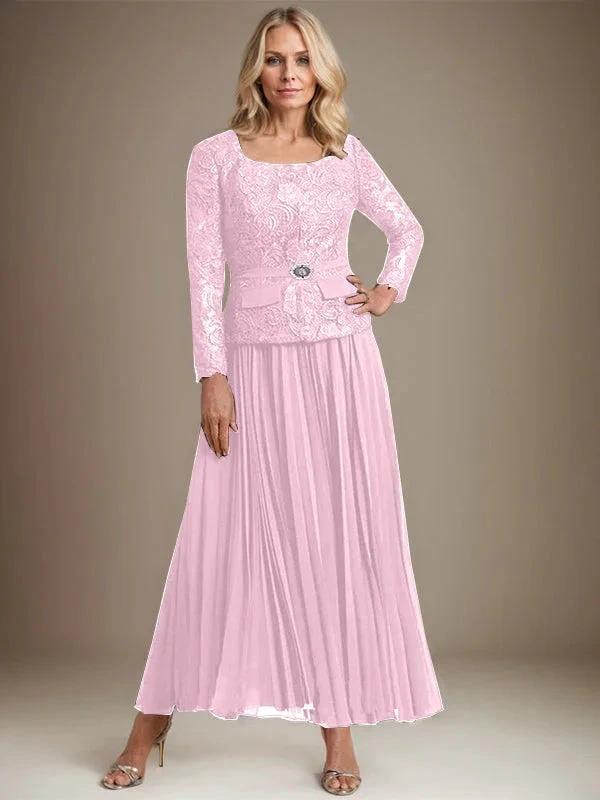 A-line Square Ankle-Length Chiffon Mother of the Bride Dress With Pleated by Dreamylily