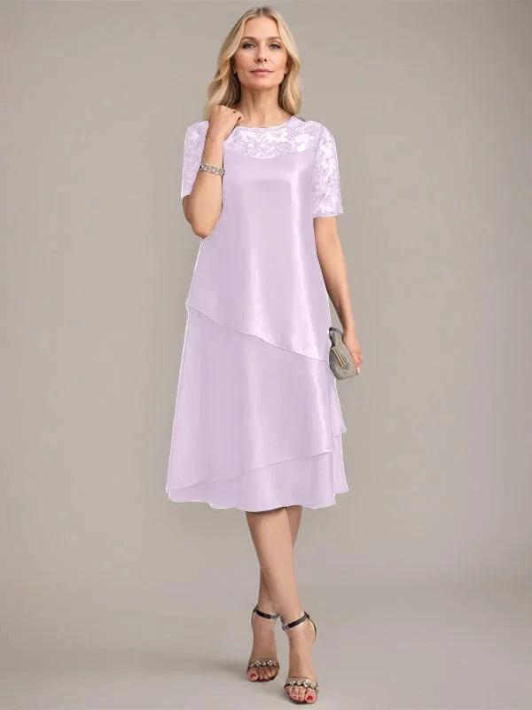 A-Line Scoop Knee-Length Mother of the Bride Dress With Applique &amp; Sequins by Dreamylily