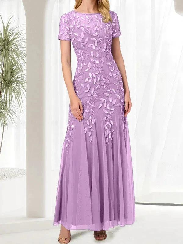 Blue Mermaid Round Neck Long Mother of the Bride Dress With Beadings by Dreamylily