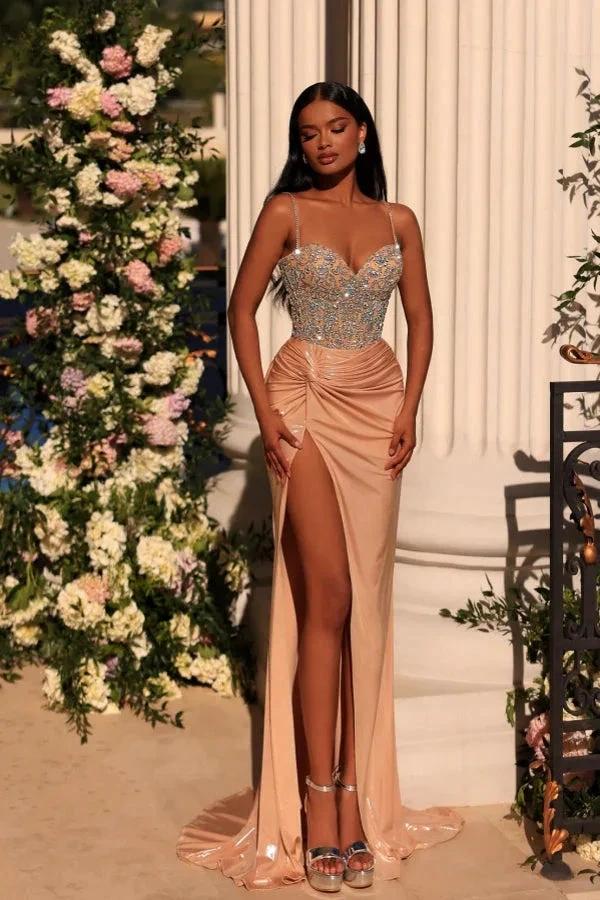 Long Mermaid Spaghetti Straps Sweetheart Satin Prom Dress With Slit by BIZTUNNEL