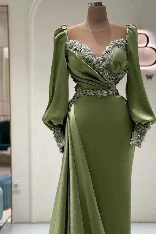 Beautiful Sweetheart Long Sleeves Satin Mermaid Prom Dresses by BIZTUNNEL