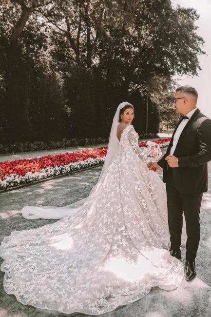 Long sleeves Lace round neck Ball gown Wedding Dress by misshow.com