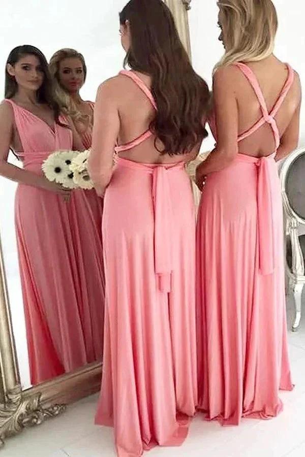 Long Chiffon Plus Size Light Coral Bridesmaid Dresses BD117 by pgmdress
