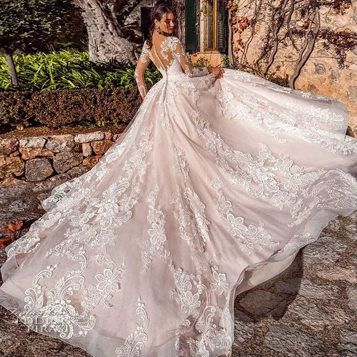 Luxury Ball Gown Vestidos De Novia Appliques Vestido De Noiva Long Sleeve Wedding Dresses Lace Robe De Mariée by payinti