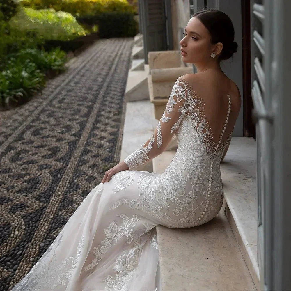 Luxury Crystal Wedding Dress Mermaid For Women Beading Sweetheart Lace Applique Sheer Illusion Long Bridal Gown Court Train 2023 by payinti