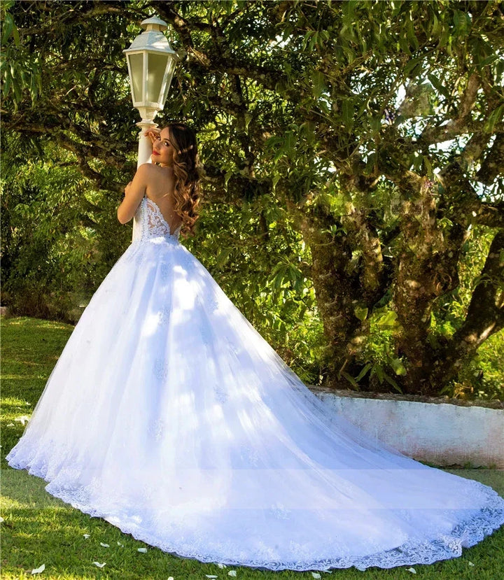 Luxury white bridal gown Sweetheart Applique backless Pearl Crystal tulle plus Saudi Arabian wedding dress trouw jurken dames by payinti