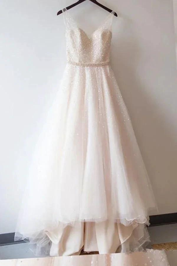 Blush Pink Tulle Ball Gown Lace Prom Dresses Sweetheart Wedding Dress MW111 by musebridals