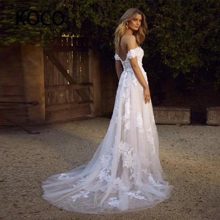 MACDOUGAL Boho Wedding Dress off The Shoulder Vintage Lace Appliques Bride Dresses Vestido De Novia Custom Made For Women by payinti