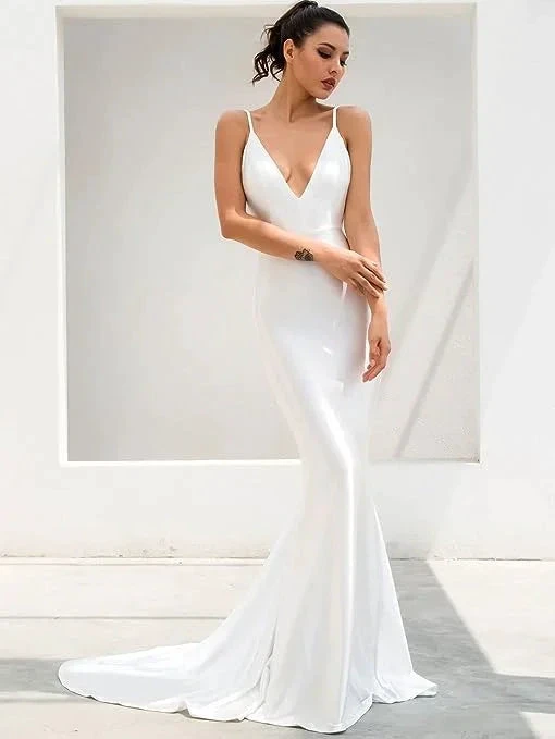 Elegant Open Back Mermaid Wedding Dress Y3005 by simplepromdress