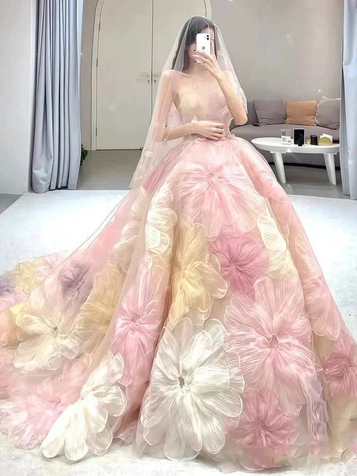 Dream Princess Floral Ball Gown, Strapless A-line Evening Prom Dress,Wedding Dress Y8289 by simplepromdress