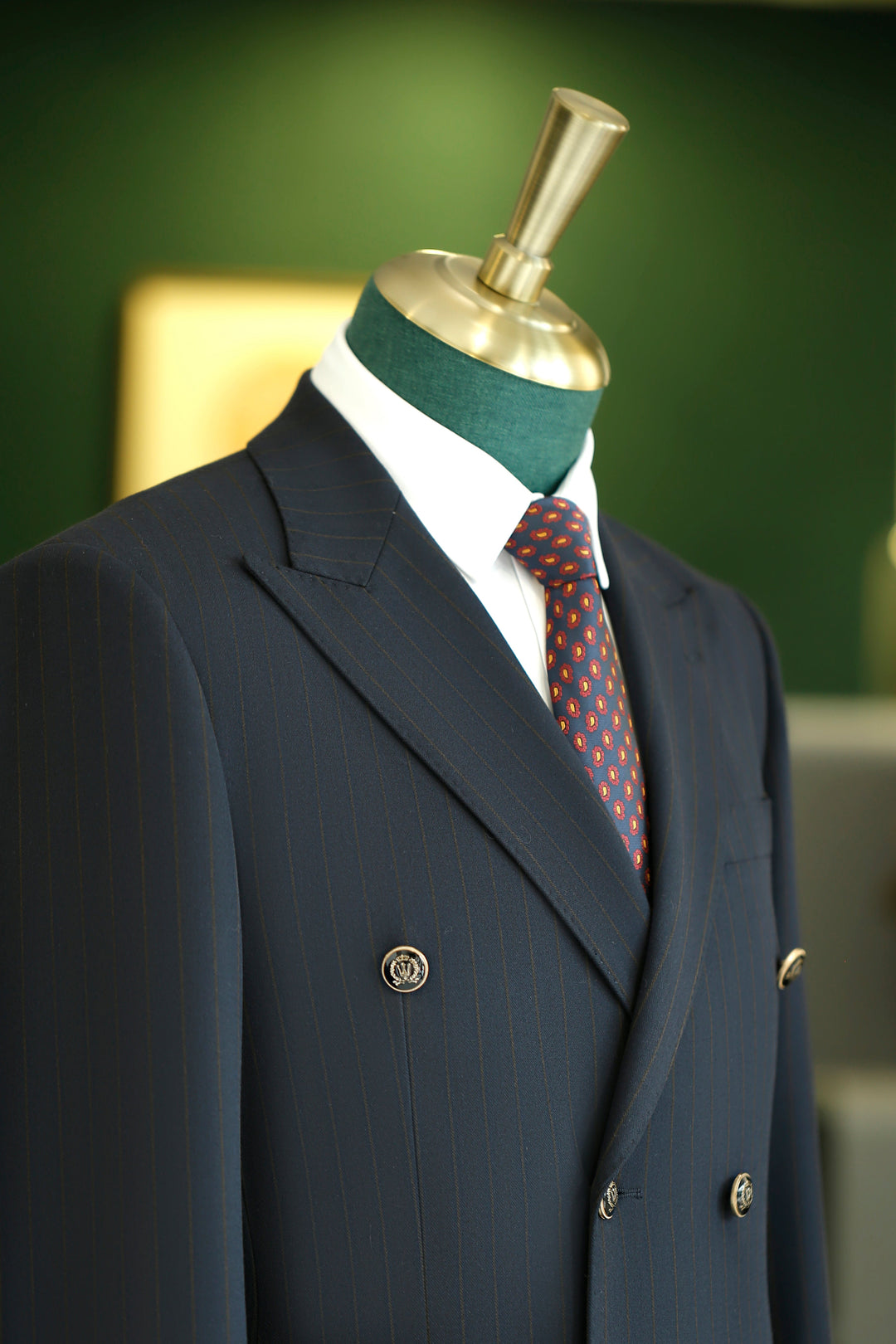 Double-Breasted Navy Pinstripe Wool Suit | Tailored Formal Groom &amp; Business Suit by 男装