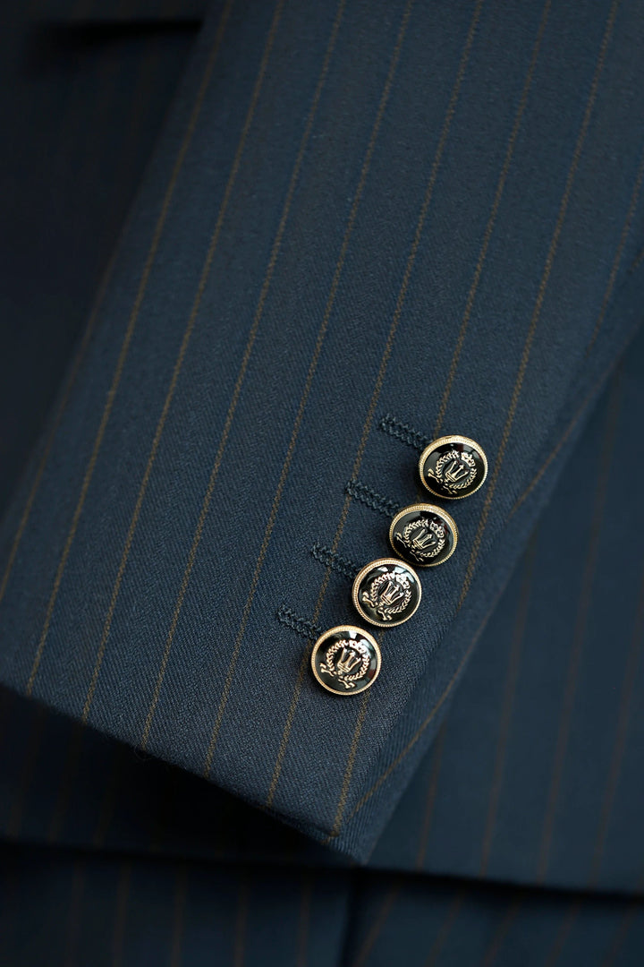 Double-Breasted Navy Pinstripe Wool Suit | Tailored Formal Groom &amp; Business Suit by 男装