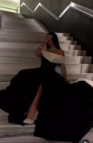 Luxury Black And White Satin Prom Dresses With Removable Tail Custom Made Cocktail Party Evening Dress Y5025 by simplepromdress
