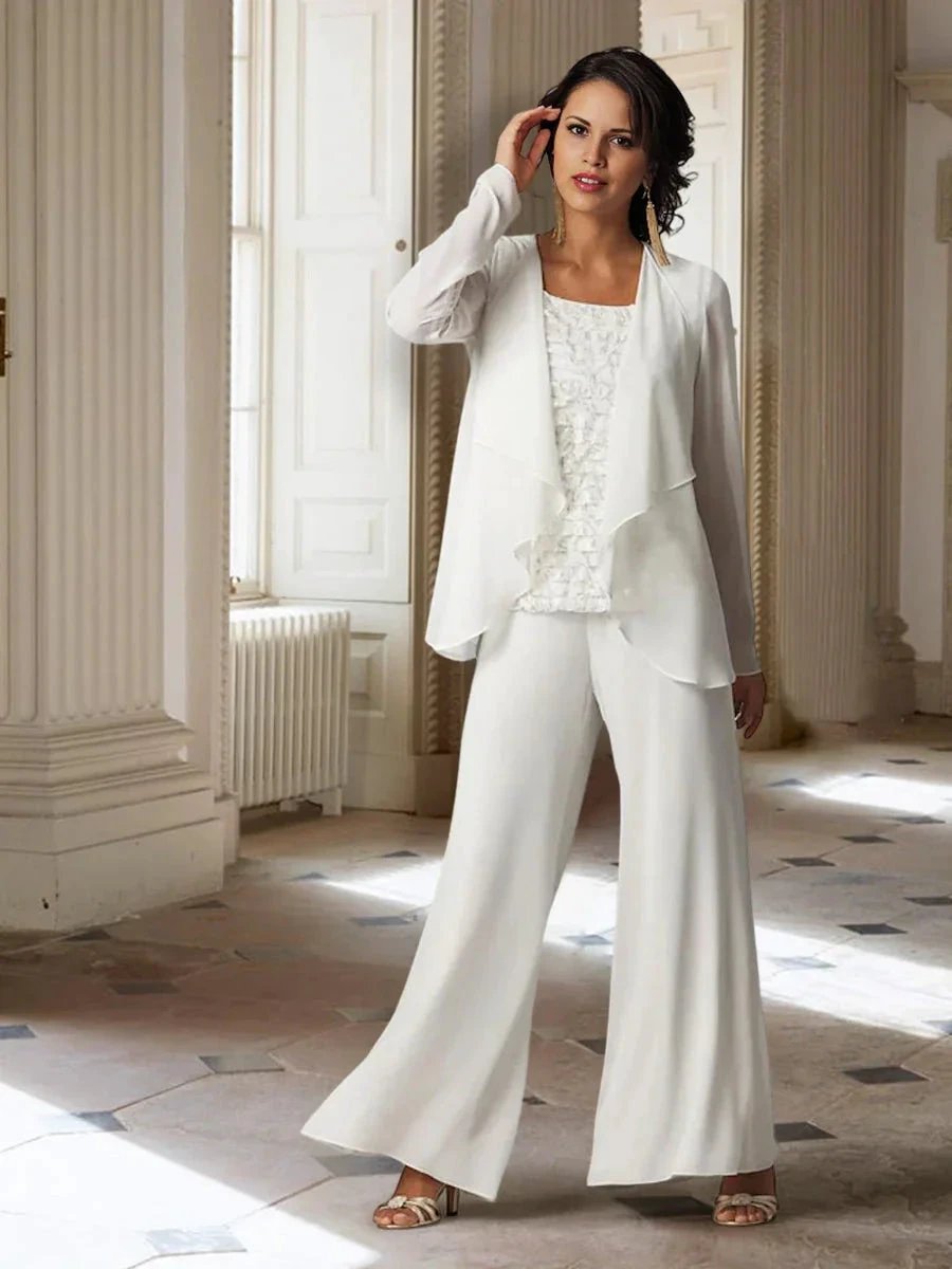 Chiffon Long Sleeves Mother of the Bride Pantsuits with Jacket by Dreamylily