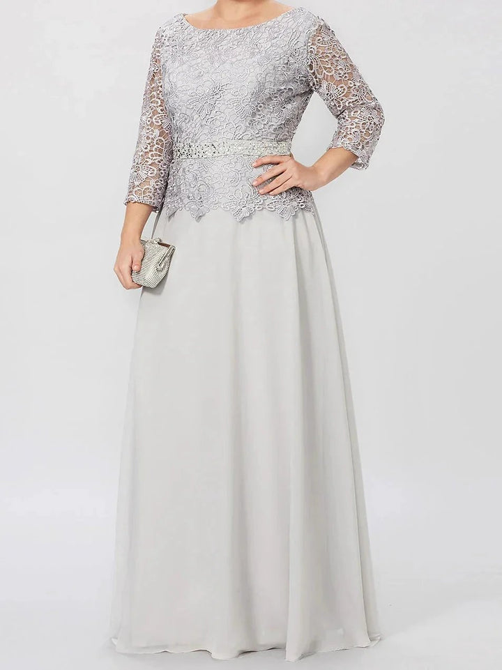 A-Line/Princess Round Neck 3/4 Length Sleeves Floor-Length Mother of the Bride Dresses with Applique &amp; Sequins by Dreamylily