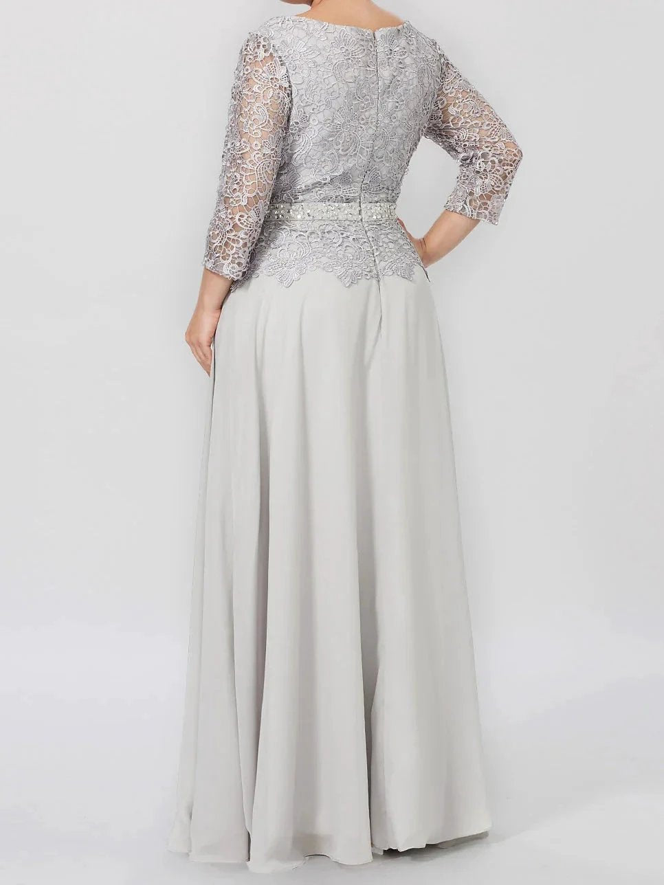 A-Line/Princess Round Neck 3/4 Length Sleeves Floor-Length Mother of the Bride Dresses with Applique &amp; Sequins by Dreamylily
