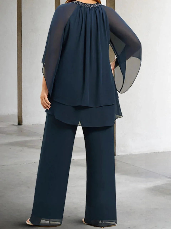 Chiffon Mother of the Bride Pantsuits with Sequins by Dreamylily