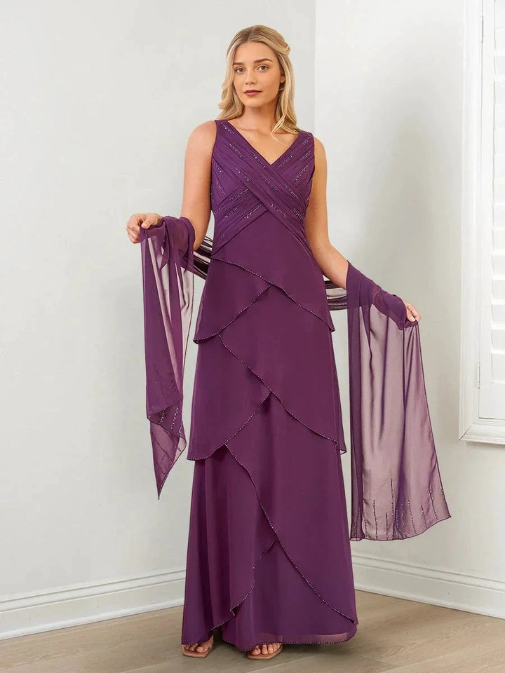 A-Line/Princess V-Neck Mother of the Bride Dresses with Beading &amp; Wraps by Dreamylily