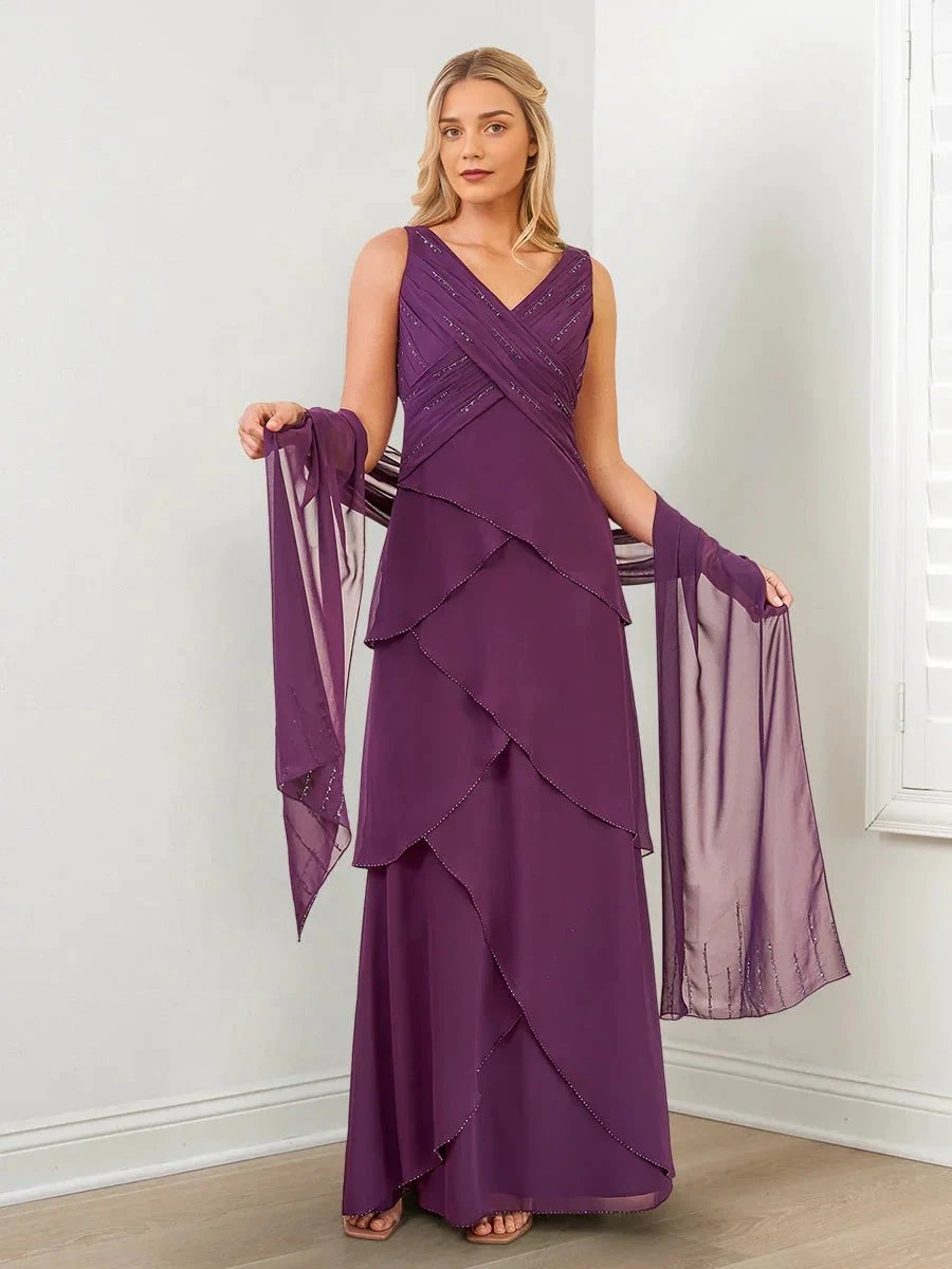 A-Line/Princess V-Neck Mother of the Bride Dresses with Beading &amp; Wraps by Dreamylily