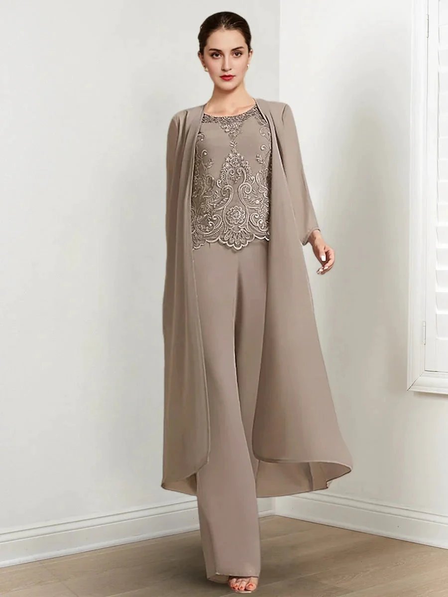 Chiffon Long Sleeves Mother Of The Bride Pantsuits With Jacket by Dreamylily