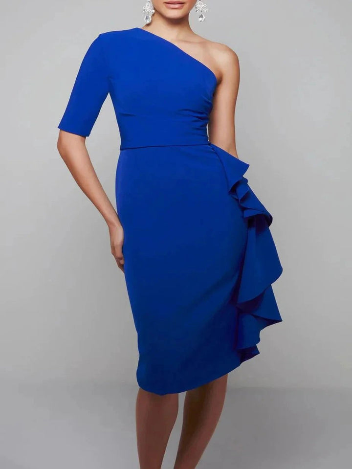 Sheath/Column One-Shoulder Mother of the Bride Dresses with Ruffles by Dreamylily