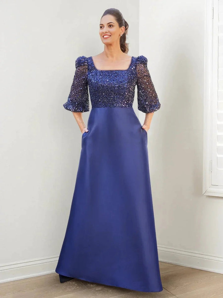 A-Line/Princess Square Neck Mother of the Bride Dresses with Sequins &amp; Pockets by Dreamylily