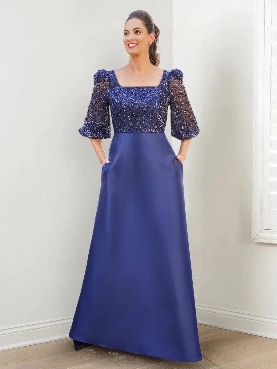 A-Line/Princess Square Neck Mother of the Bride Dresses with Sequins &amp; Pockets by Dreamylily