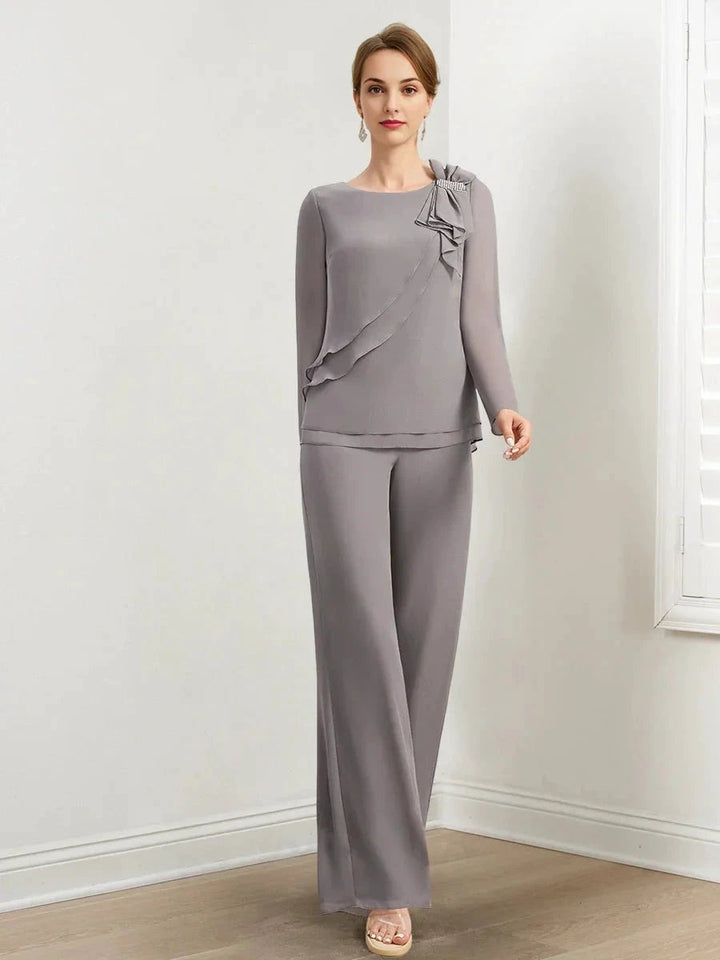 Chiffon Mother of the Bride Pantsuits with Beading &amp; Ruffles by Dreamylily