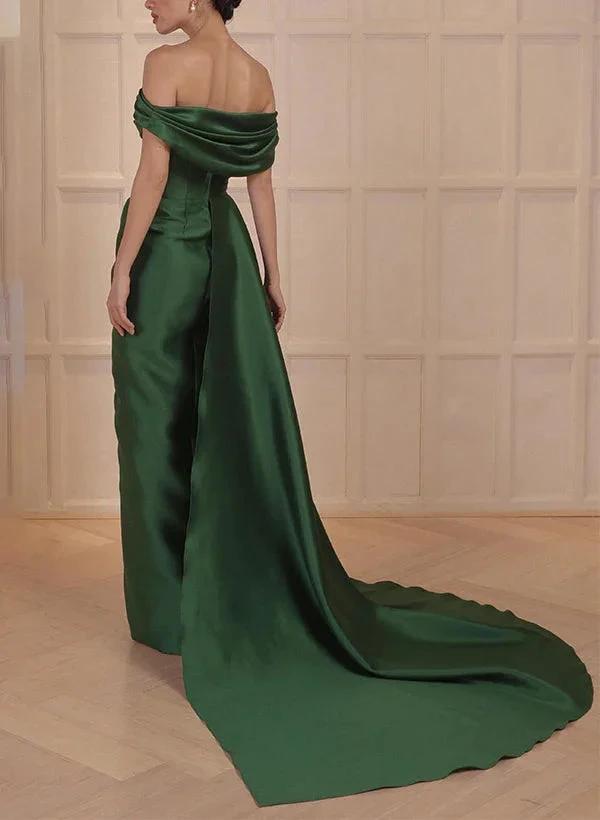 A-Line/Princess Off-the-Shoulder Satin Mother of the Bride Dresses with Split Side by Dreamylily