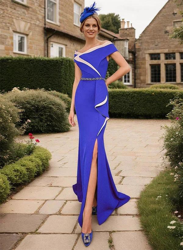 Trumpet/Mermaid Off-the-Shoulder Mother of the Bride Dresses with Split Side &amp; Beading by Dreamylily