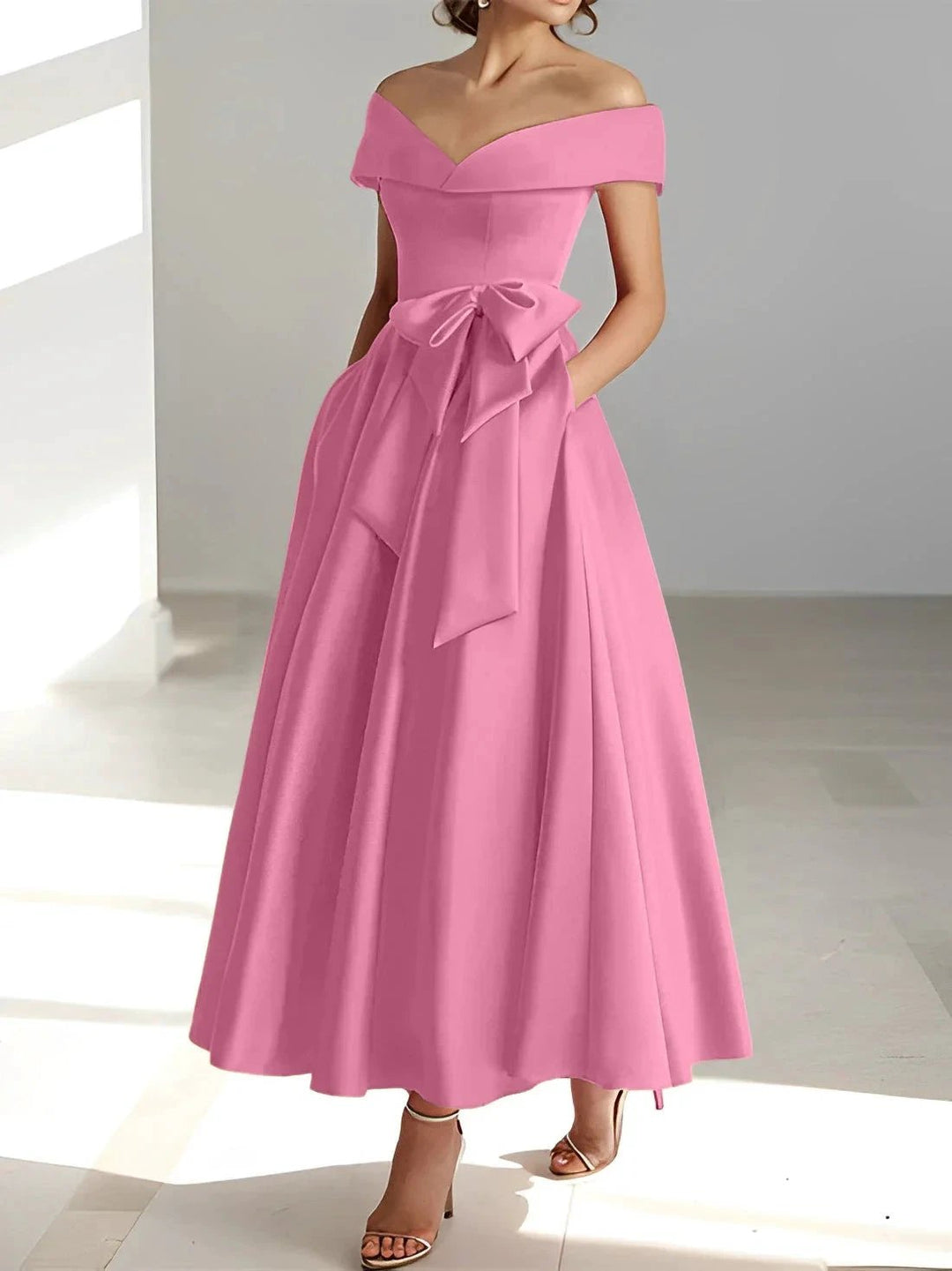 A-Line/Princess Off-the-Shoulder Sleeveless Ankle-Length Mother of the Bride Dresses with Pockets by Dreamylily