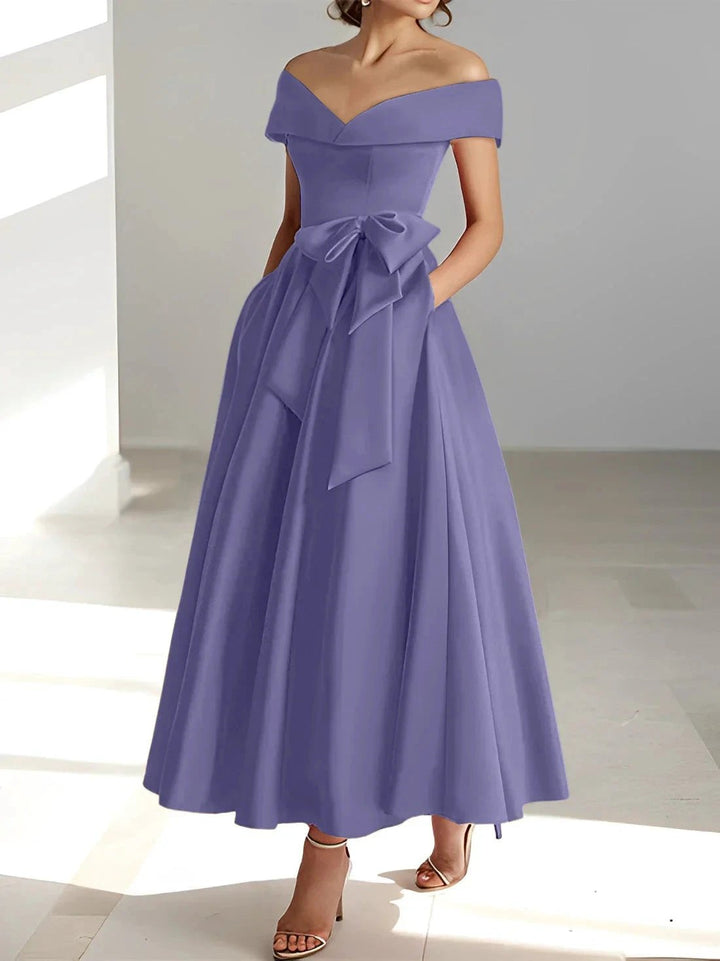 A-Line/Princess Off-the-Shoulder Sleeveless Ankle-Length Mother of the Bride Dresses with Pockets by Dreamylily
