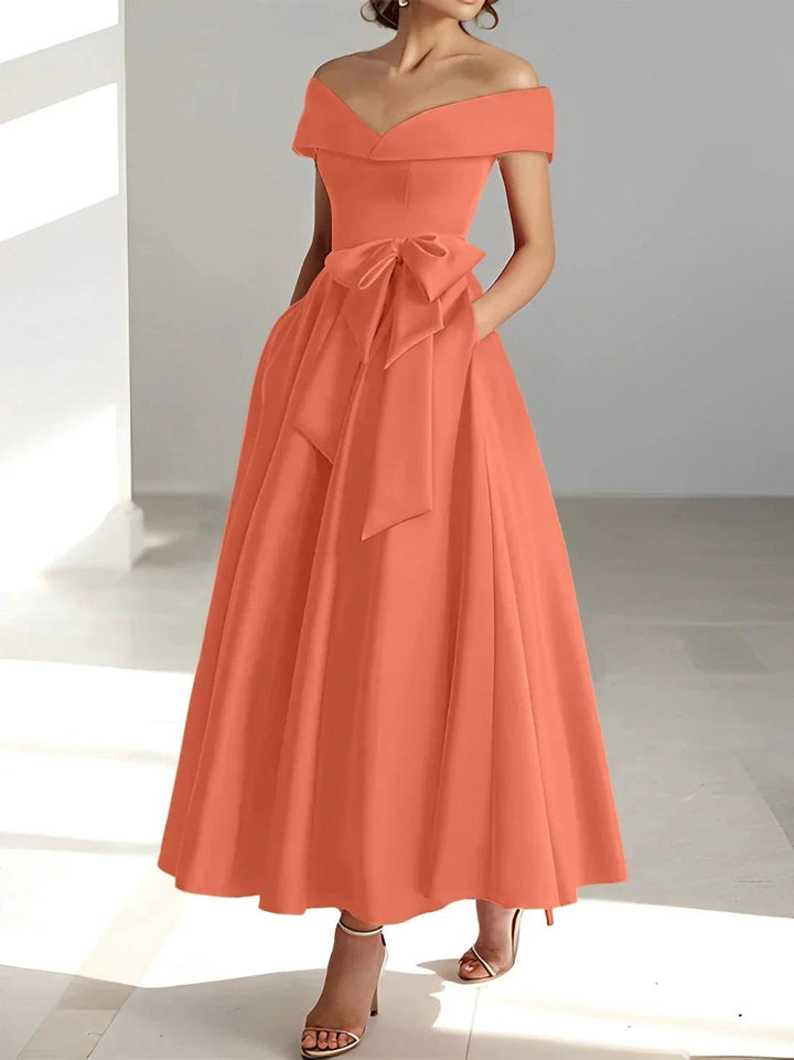 A-Line/Princess Off-the-Shoulder Sleeveless Ankle-Length Mother of the Bride Dresses with Pockets by Dreamylily