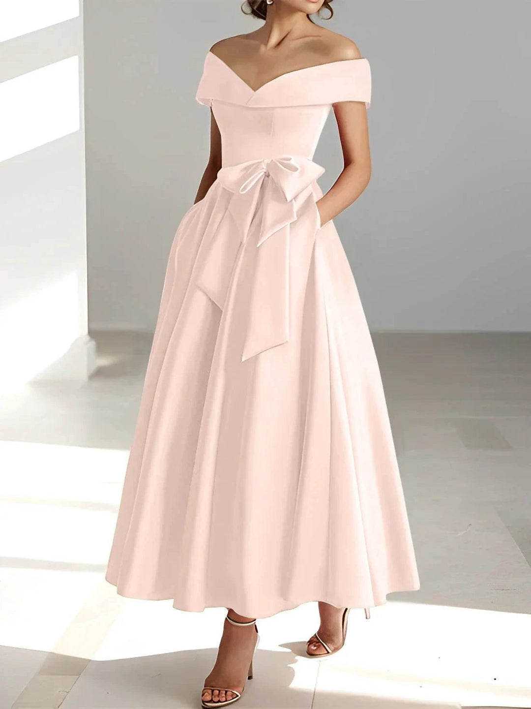 A-Line/Princess Off-the-Shoulder Sleeveless Ankle-Length Mother of the Bride Dresses with Pockets by Dreamylily