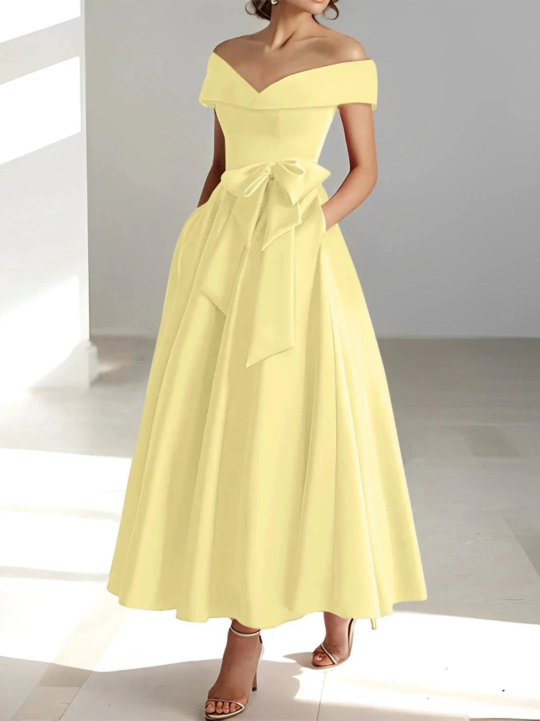 A-Line/Princess Off-the-Shoulder Sleeveless Ankle-Length Mother of the Bride Dresses with Pockets by Dreamylily