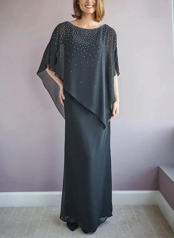 Sheath/Column Scoop Neck Half Sleeves Floor-Length Mother of the Bride Dresses by Dreamylily